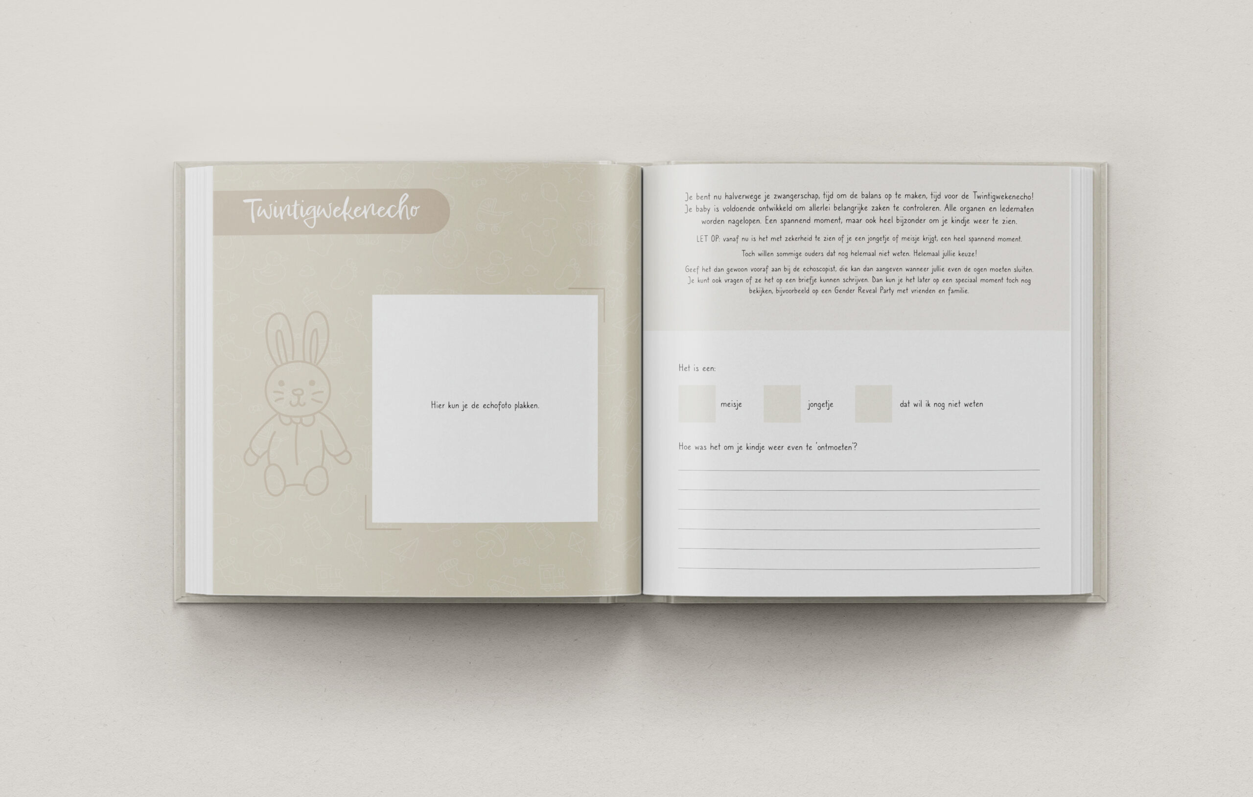 Binnenkant van het Telano zwangerschapsdagboek met ruimte voor de twintigwekenecho